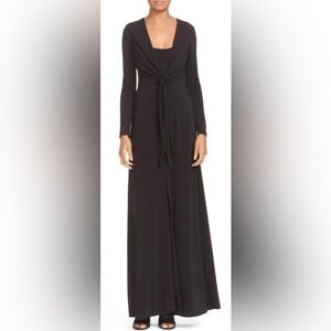 Alice + Olivia Salina Tie Front Maxi Dress Black Jersey Stretch Size M